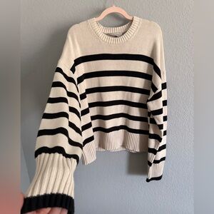 Everlane Cream & Black Stripe Organic Cotton Sweater | Crewneck | Size XL